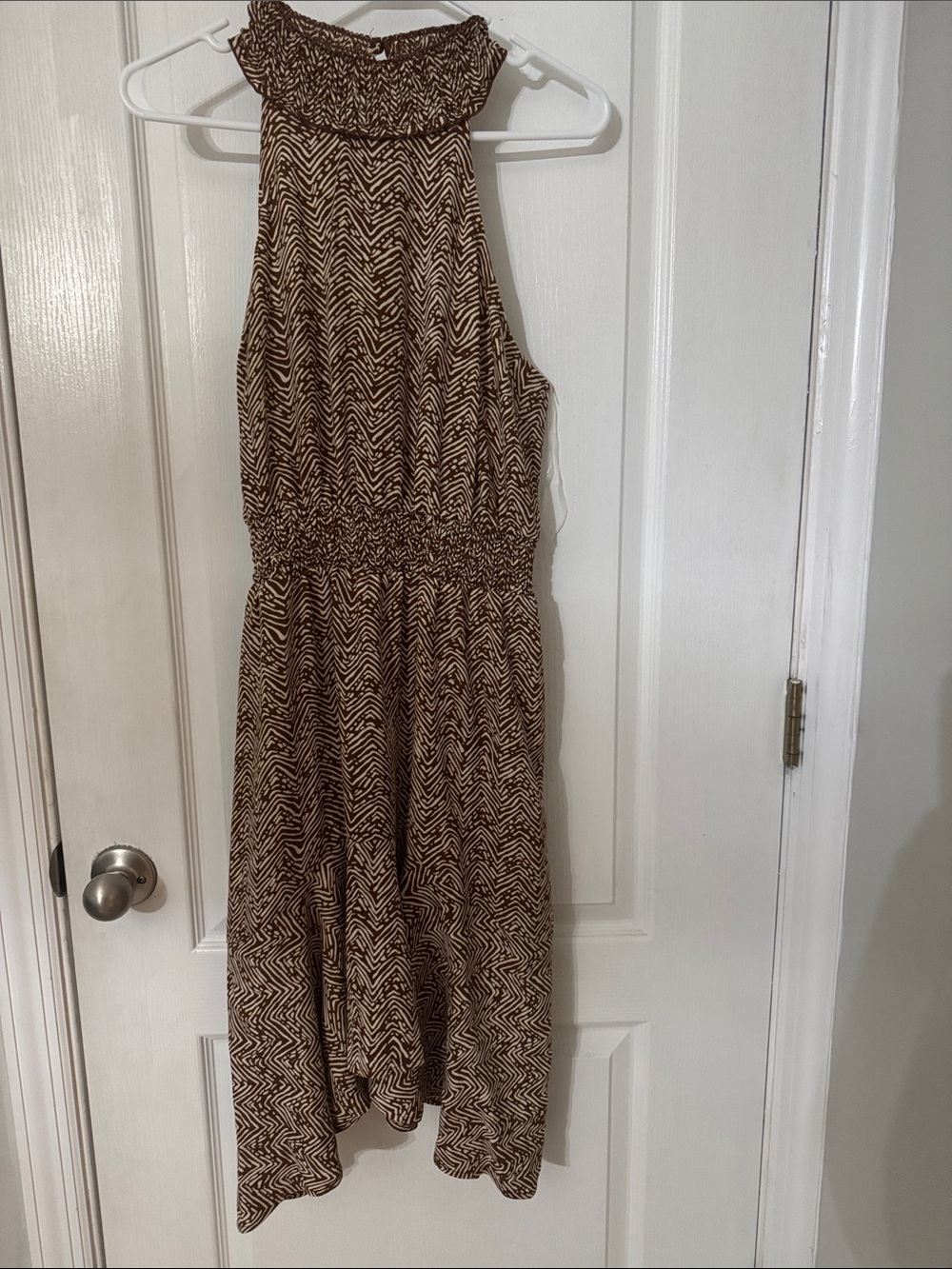 Maurices Brown Patterned High-Low Halter Dress
